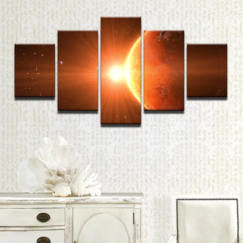 amazing outer space painting star moon 5 panel wall art canvas