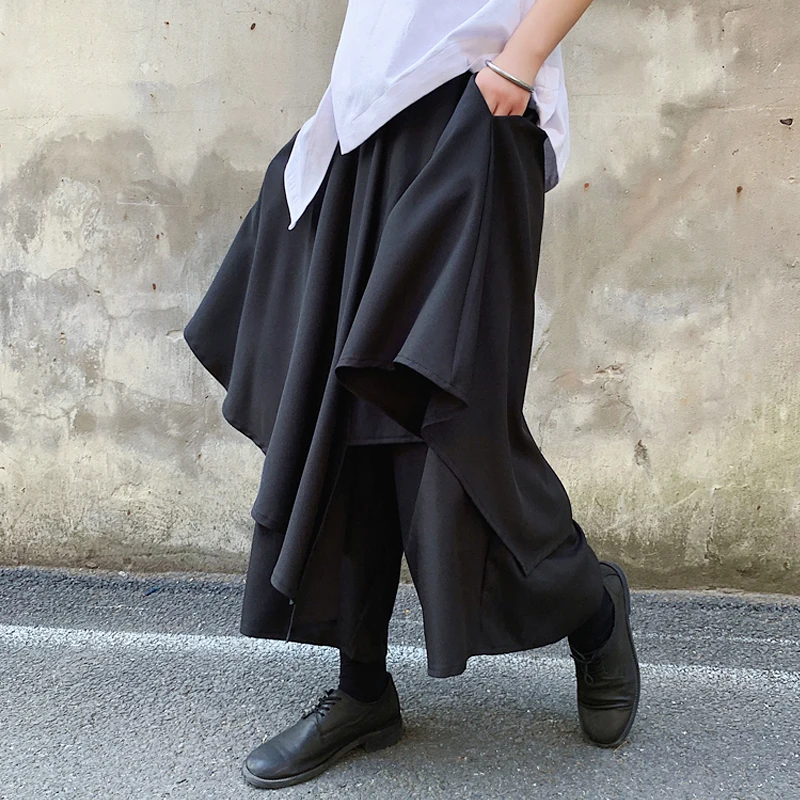

Autumn men irregular patchwork wide leg harem pants culottes hip hop dance joggers women vintage harajuku Japanese pants