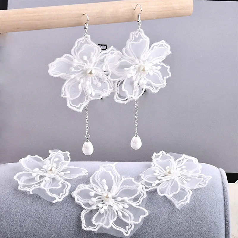 Korean ultra immortal white pearl silk jessecmault flower earrings