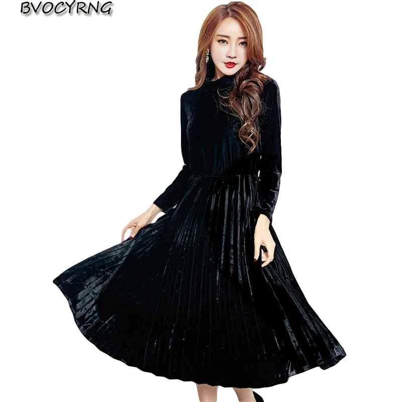 

Plus Size 4XL Women Gold Velvet Dress Fashion Autumn Winter Dress Turtlene Long Dress Women Vintage Piece Dresses Vestidos A0241