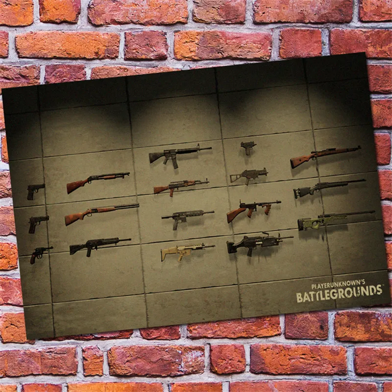 

Home Decor World Famous Gun Playerunknown's Battlegrounds Guns 98K M416 SCAR S12k Game Poster Bar Retro Kraft PUBG Posters