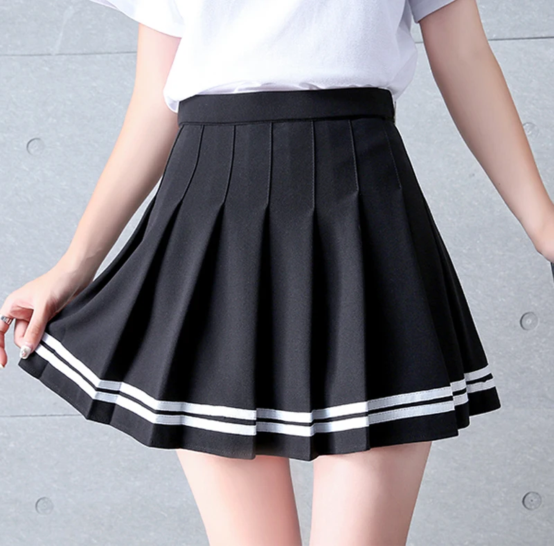 satin midi skirt 2020 high waist pleated skirts Kawaii Harajuku Skirts women girls lolita a-line sailor skirt Large Size Preppy school uniform slazenger skort