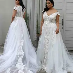 Хорошо разработанный свадебное платье с аппликацией из кружева и тюля свадебное платье одежда с рукавами молния сзади V образным вырезом