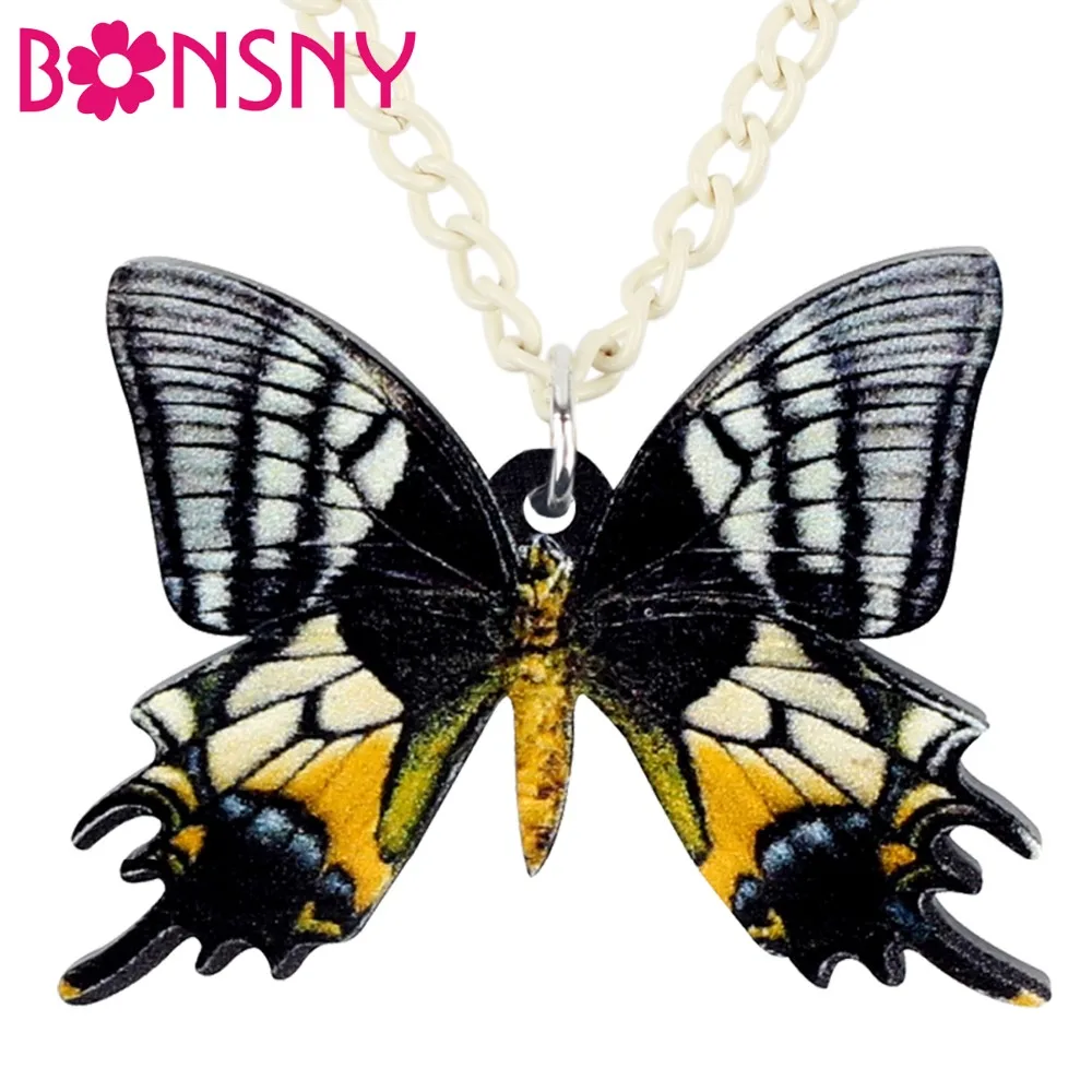 Bonsny Acrylic Golden Kaiserihind Butterfly Necklace Pendant Chain Collar Summer Tropic Insect Jewelry For Women Girls Gift New | Украшения