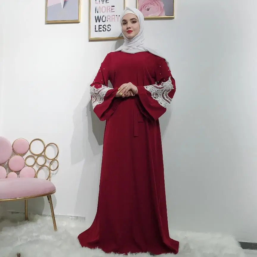 Кружевной вышитый мусульманский длинный кардиган платье Женская мода katfan abaya