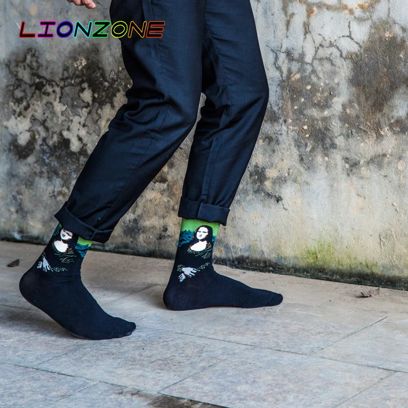 LIONZONE мужские художественные носки Новая Европейская мода стиль Харадзюку печать