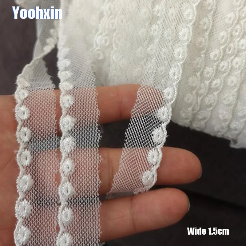

1.5CM Wide HOT beige Embroidery mesh flower lace fabric trim ribbon DIY sewing applique collar guipure dress wedding cloth decor