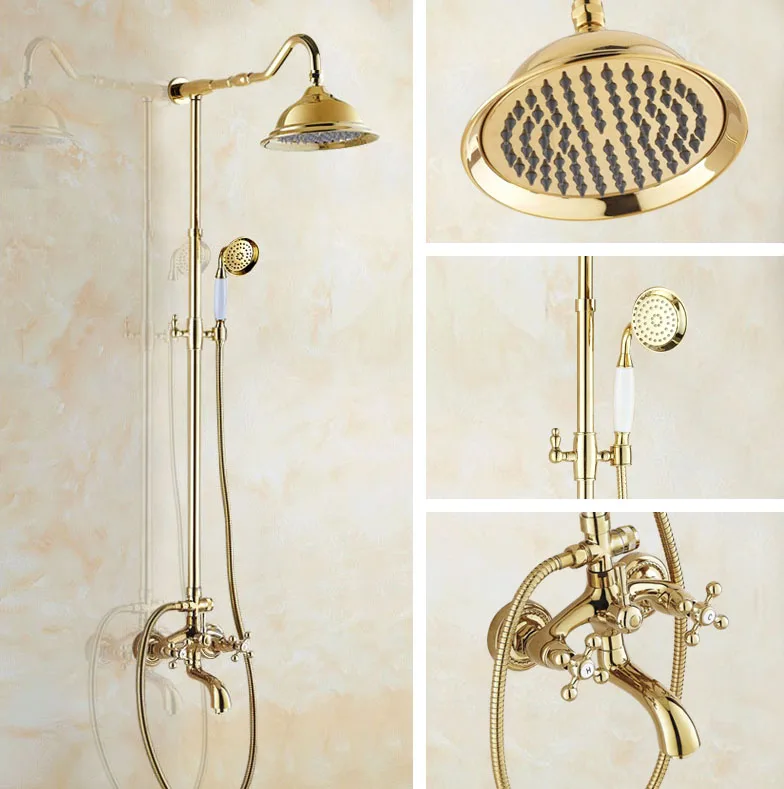 Luxury Gold Brass Bathroom Faucet Mixer Tap Wall Mounted Hand Held