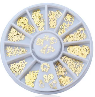 

by dhl or ems 100pcs 3D Gold Metal Christmas Nail Art Decoration Slice Stickers Decal Foil Wheel beauty design