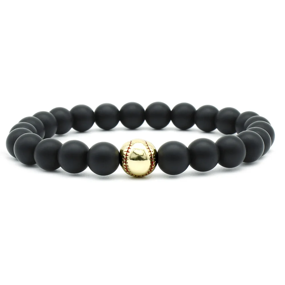 

8MM matte black beaded bracelet gold and silver baseball inlaid zircon copper bracelets for women bransoletki damskie