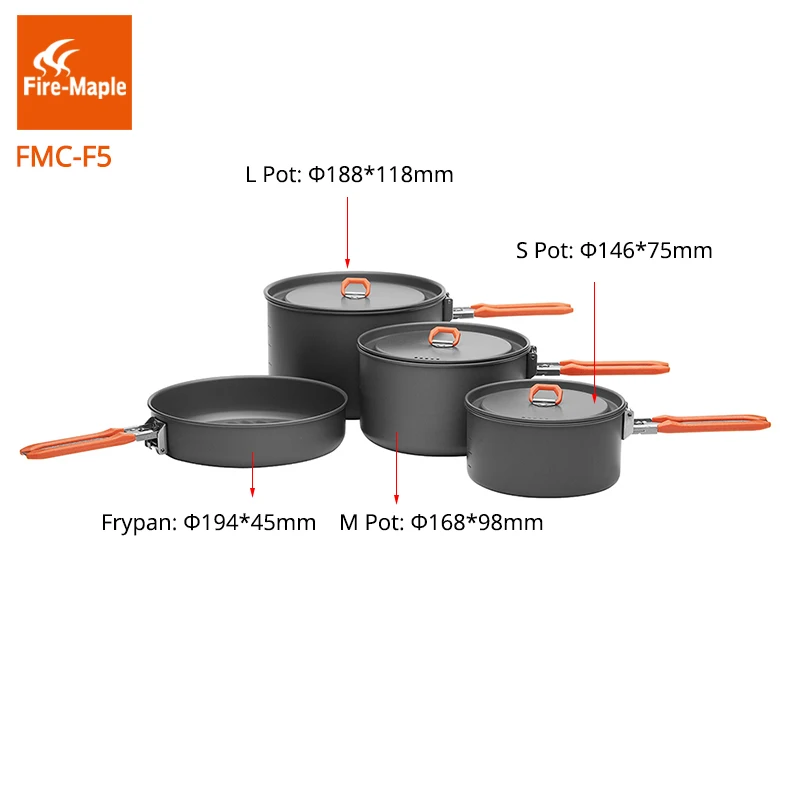 Огненный клен праздник 5 набор посуды для пикника Открытый Кемпинг кулинарный набор с 3 горшки 1 Frypan FMC-F5