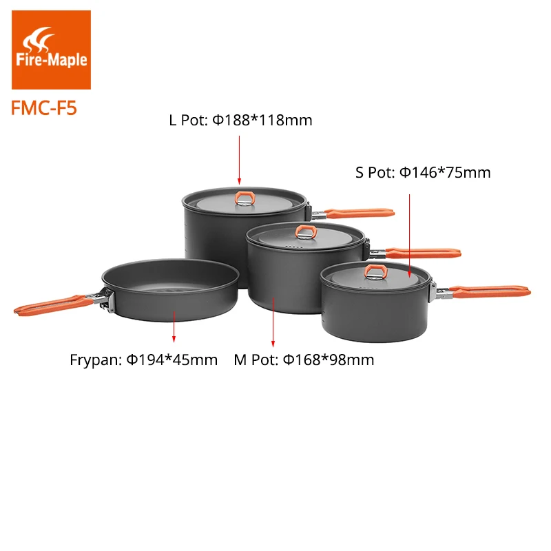 Fuego de arce baño Pinic utensilios de cocina al aire libre Camping senderismo mochila cocina Picnic 3 ollas 1 sartén conjunto mango plegable fiesta 5 FMC-F5
