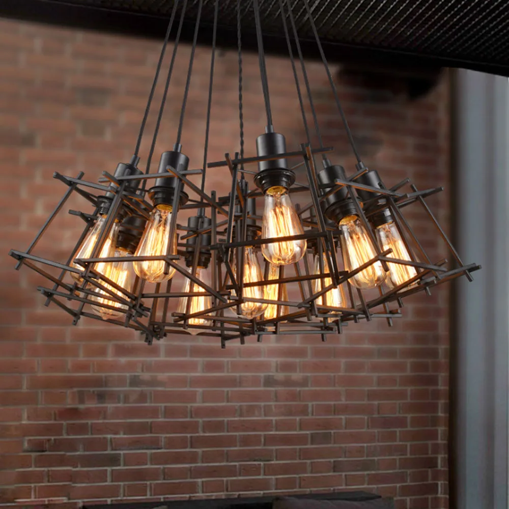 Creative Personality Retro Industrial Wind Wire Chandelier Restaurant Bar Taiwan Village Iron Single Trapezoidal Chandelier