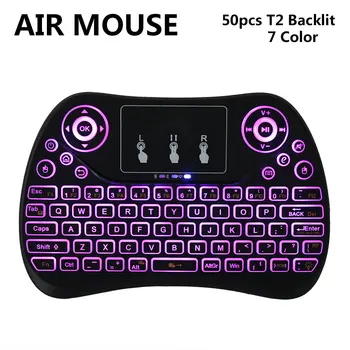 

50pcs T2 Mini Backlit Wireless Keyboard With RGB Backlight Lat Touchpad Better Than Air Mouse 2.4Ghz USB for PC TV BOX