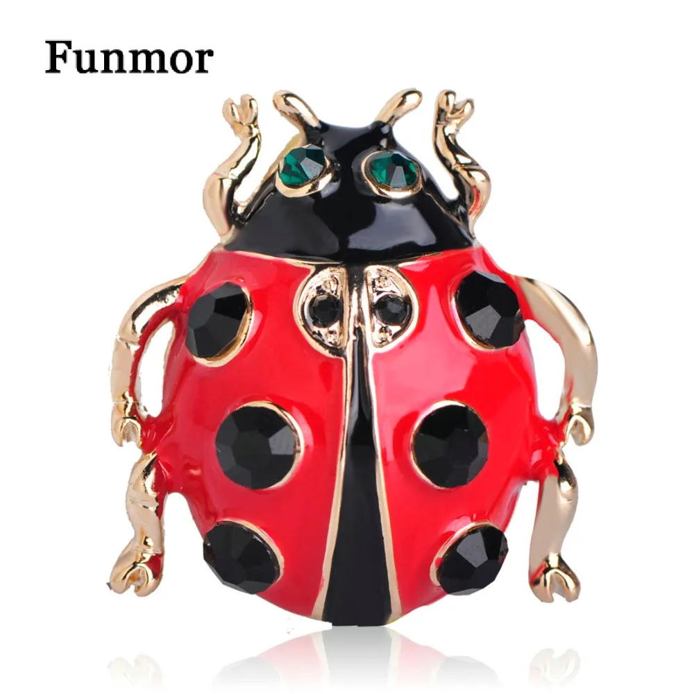 FUNMOR Alloy Red And Black Enamel Beetle Ladybug Brooches