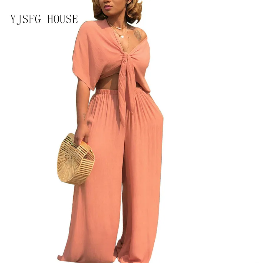 2 Piece Set Women Suit 2019 New Hot Loose Crop Top Wide Leg Pants