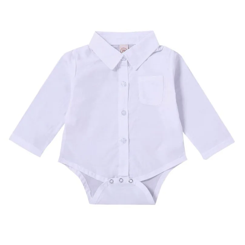 Однотонная белая рубашка для свадебной вечеринки для новорожденных мальчиков и девочек от 3 до 18 месяцев комбинезон, одежда реквизит для фотосессии
