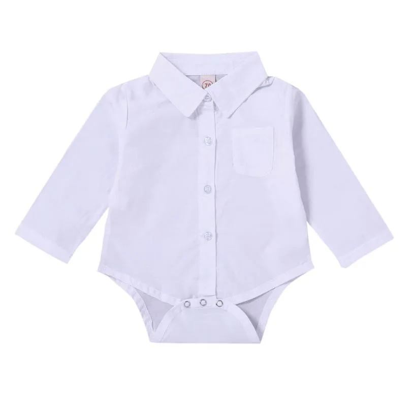 

3M-18M Toddler Newborn Baby Boys Girls Solid wedding party white Shirt Rompers Jumpsuit Outfits Clothes Photography Props