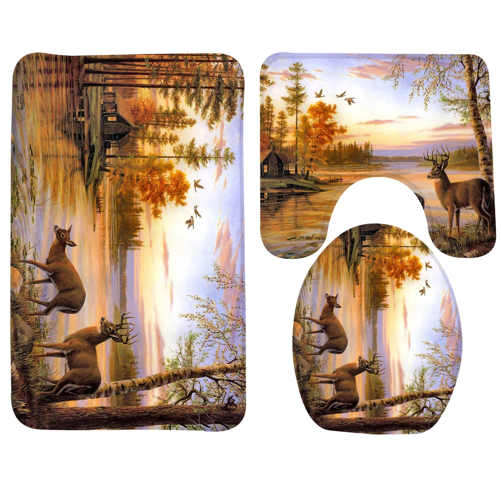 Buy 3pcs Bathroom Mat Set Animals Bath Mat Deers River