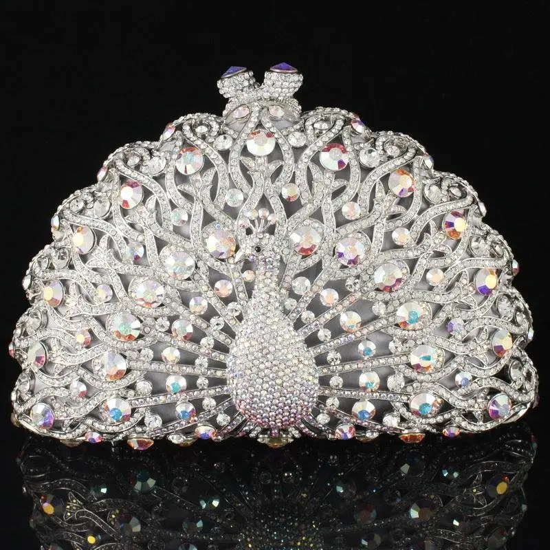 Fashion Crystals Clear Animal Peacock Clutch Evening Purse Bag,Wedding Designer Handbags For ...