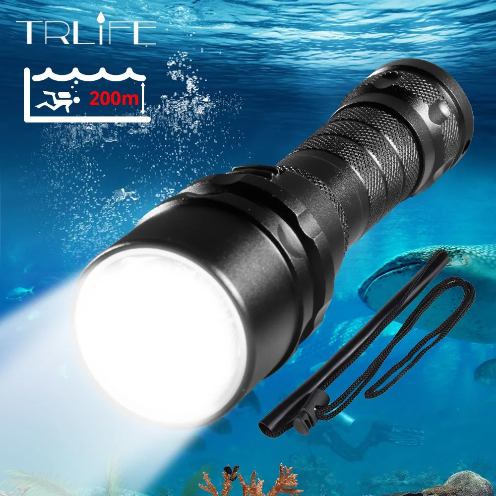 

Professional Scuba Diving Light 200 Meter L2 Waterproof IPX8 Underwater LED Flashlight Diving Camping Lanterna Torch by 18650