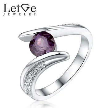 

Leige Jewelry Round Cut Alexandrite Ring Sterling Silver 925 Fine Jewelry Wedding Engagement Rings for Women Bezel Setting