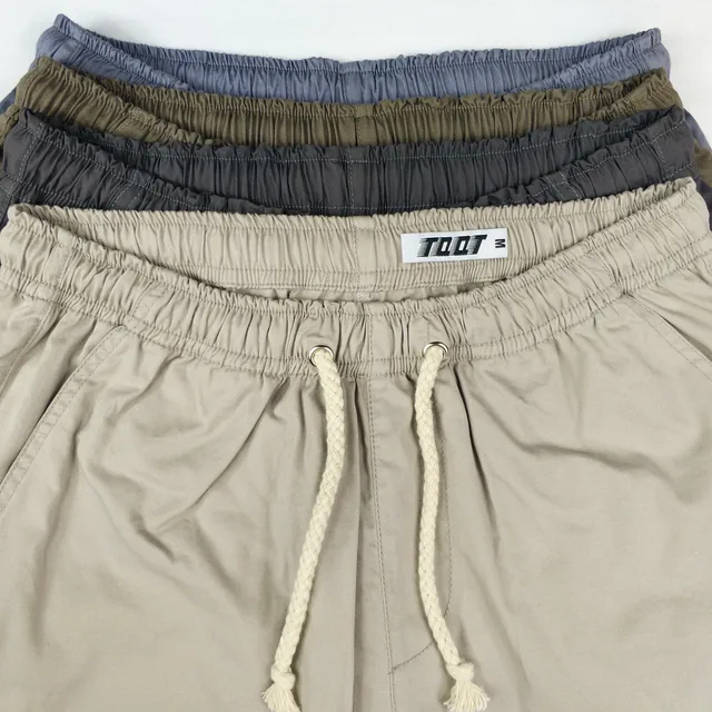 TQQT Mens Shorts Elastic Waist Thin Cargo Short Cotton Material Bermuda Pockets Male Short Bermuda Low Waist Solid Shorts 7P0117