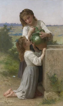 

Handmade Oil painting reproduction foe living room decoration At the Fountain by William Bouguereau