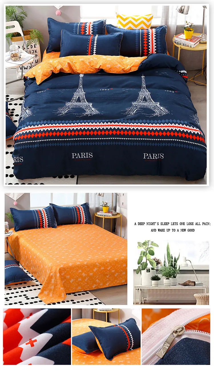 3/4Pcs Geometric Pattern Cotton Bedding Set