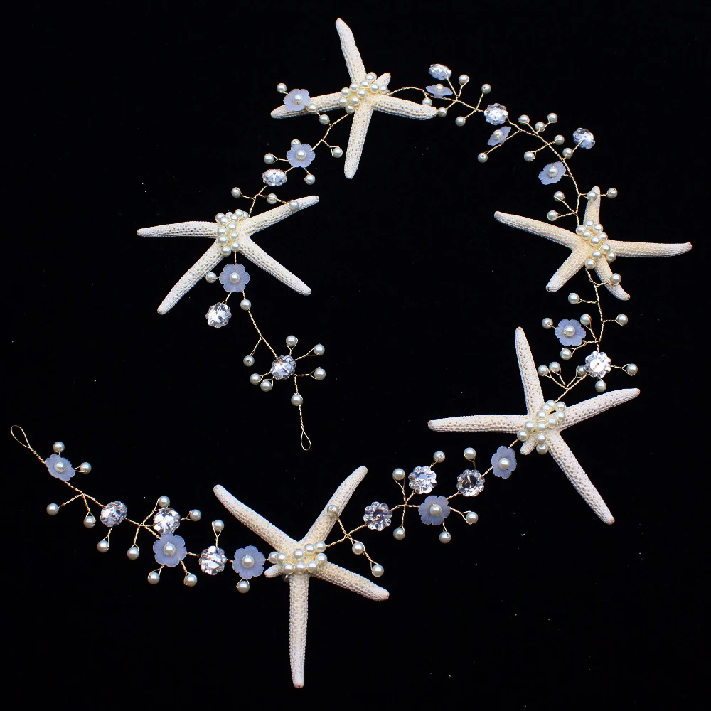 

Handmade 60 cm Beautiful StarFish Mermaid Bridal Tiara Crown Bride Women Chaplet Hair Ornaments Wedding Head Jewelry Accessories