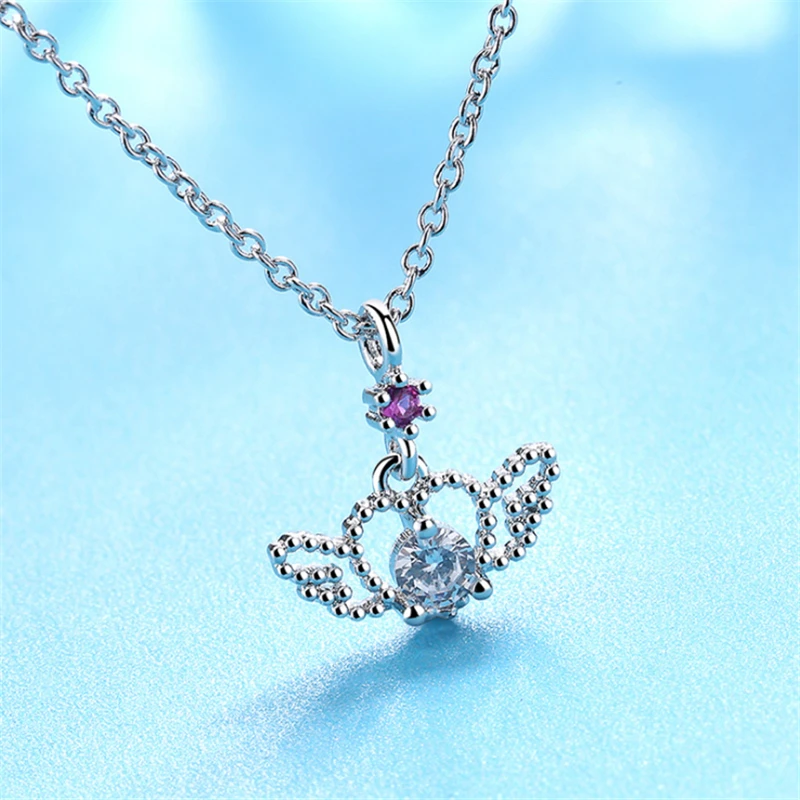

Cute romantic angel wing pendant necklace 925 sterling sliver red zircon stone babygirl necklace love you sexy jewelry GMNP196