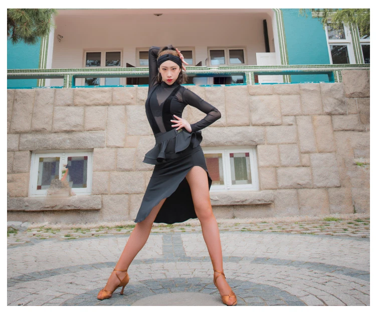 Черное платье для латинских танцев женское/дамское сексуальное платье для тренировок/выступлений платье для соревнований по танцам Румба/Сальса/Танго/Самба