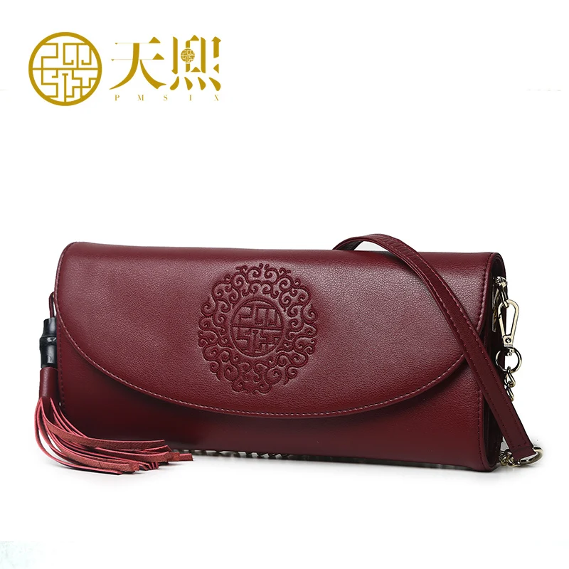 Women Cowhide Embroidery Messenger Bags Day Clutch Casual Shoulder Chain Bag 420037