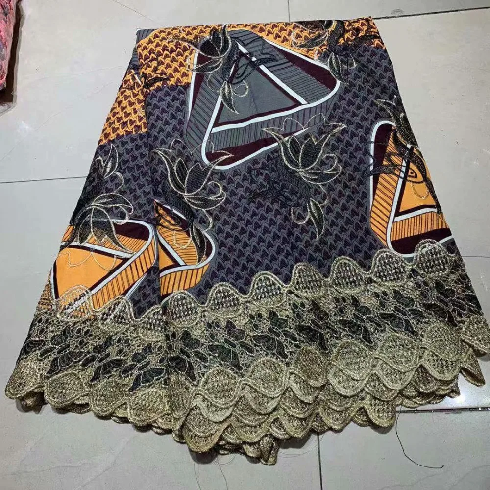 

2019 Embroidery wax mix guipure lace fabric/fashion ankara with cotton cord/High quality african wax with laces fabric!AE-3671