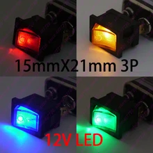 (4pcs/lot 4models)Car DIY 21*15mm Mini Rocker Switch 3PIN With Led 12V illuminated Toggle switch O – Power Push Button Switch