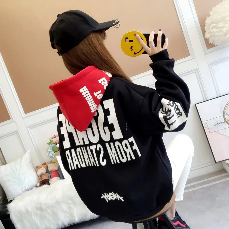 Женские спортивные толстовки черные с длинным рукавом и надписью 2019 | Женская