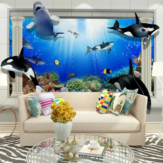Wall Mural Prints aliexpress : buy moderno 3d design marine life dolphins image Wall Mural Prints aliexpress : buy moderno 3d design marine life dolphins image