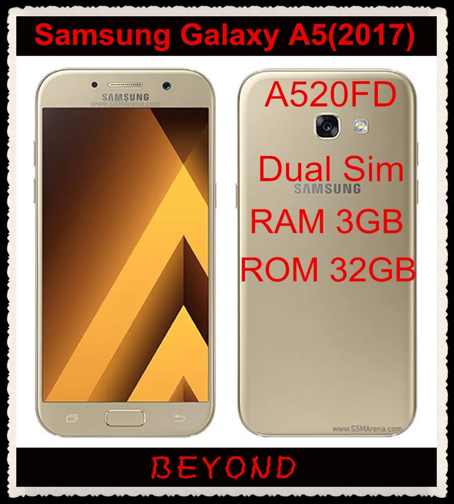 Samsung Galaxy A5 A520FD, две sim-карты, разблокированный LTE Android мобильный телефон, четыре ядра, 5,2 дюймов, 16 МП ram, 3G rom, 32G Exynos, NFC