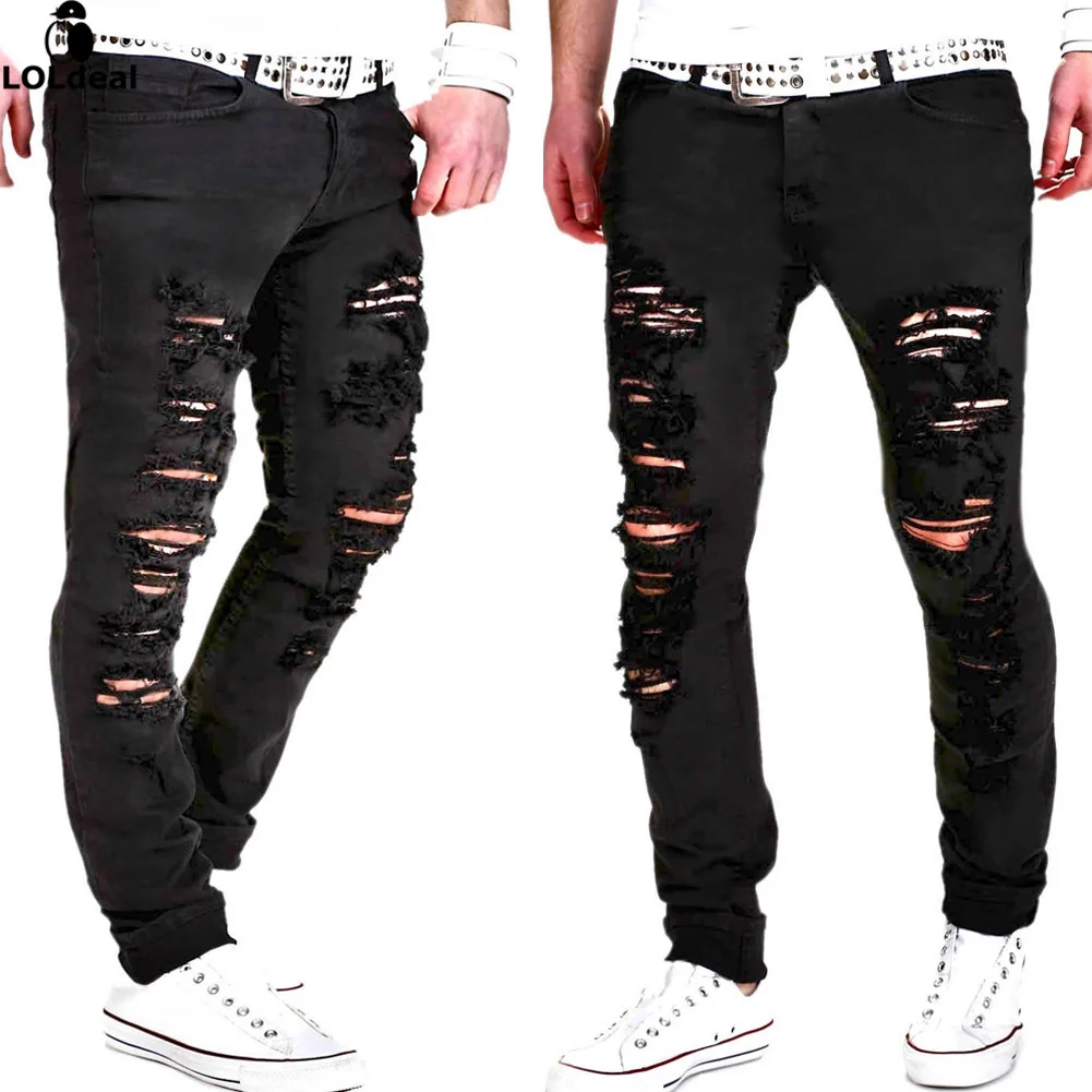 Mens Casual Skinny Jeans Pantaloni Uomo Solido Nero Bianco Matita Jeans  Strappati Mendicante Jeans Con Foro Ginocchio Per I Giovani Uomini|beggar  jeans|jeans pants menskinny jeans - AliExpress