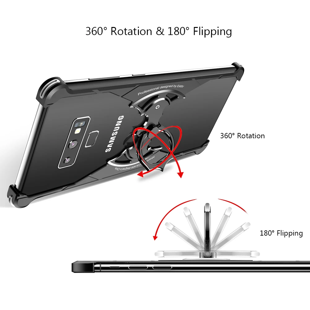 OATSBASF Летучая Мышь Дизайн бампер с подушкой безопасности металлический чехол для samsung Galaxy note 9 оболочка с кольцом держатель задняя крышка противоударный чехол
