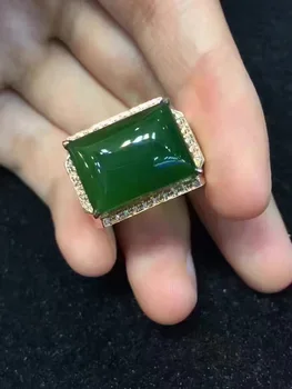 

Free shipping Natural Hetian Jade Man Ring 925 sterling silver Wholesales Fine jewelry 10*14mm gem