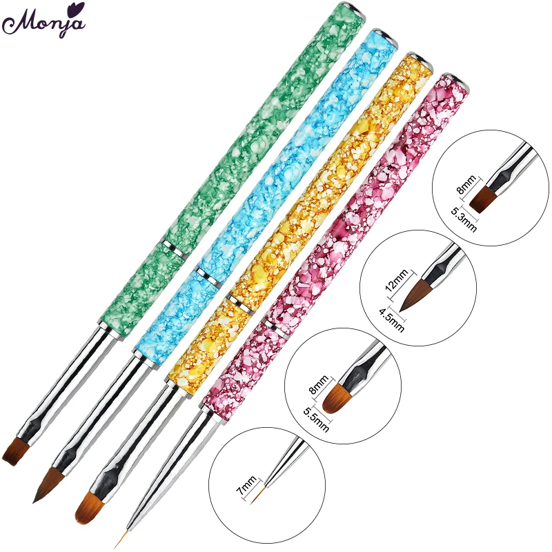 

Monja 4 Style Detachable Nail Art Brush Acrylic UV Gel Extension Builder Liquid Powder Carving French Painting Drawing Liner Pen