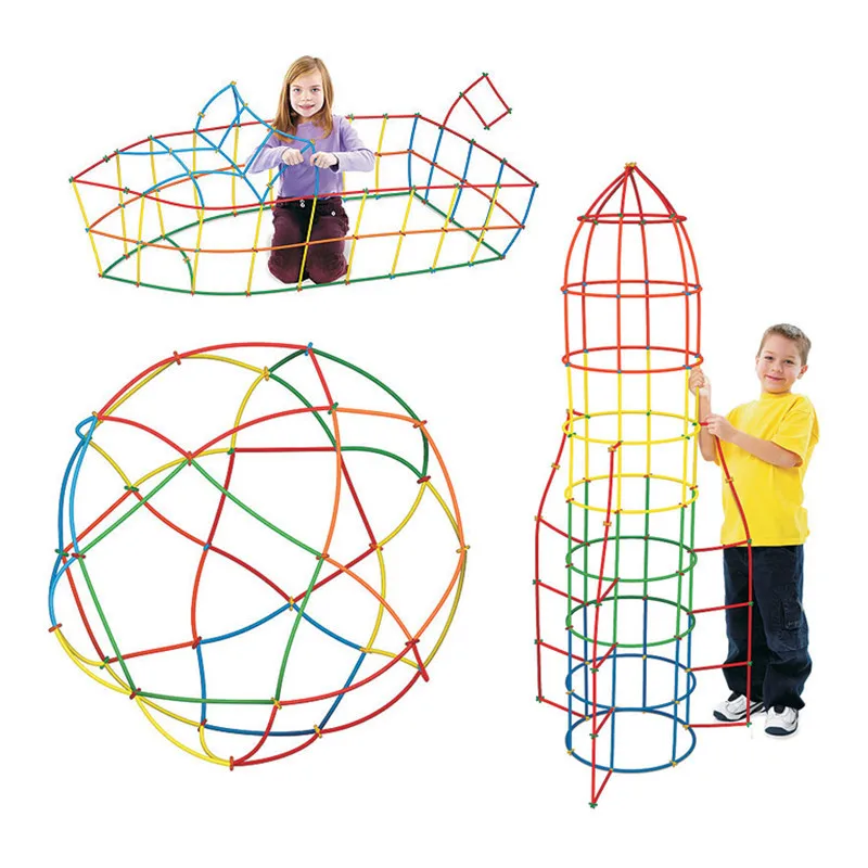 

100Pcs Assembled Building Blocks Toy Children Colorful Plastic Straw Fight Inserted Blocks Models & Building Christmas Gift