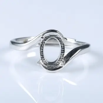 

Sterling Silver 925 Women Engagement Wedding Ring 6x8mm Oval Cabochon Semi Mount Jewelry Setting Open/Adjsutable