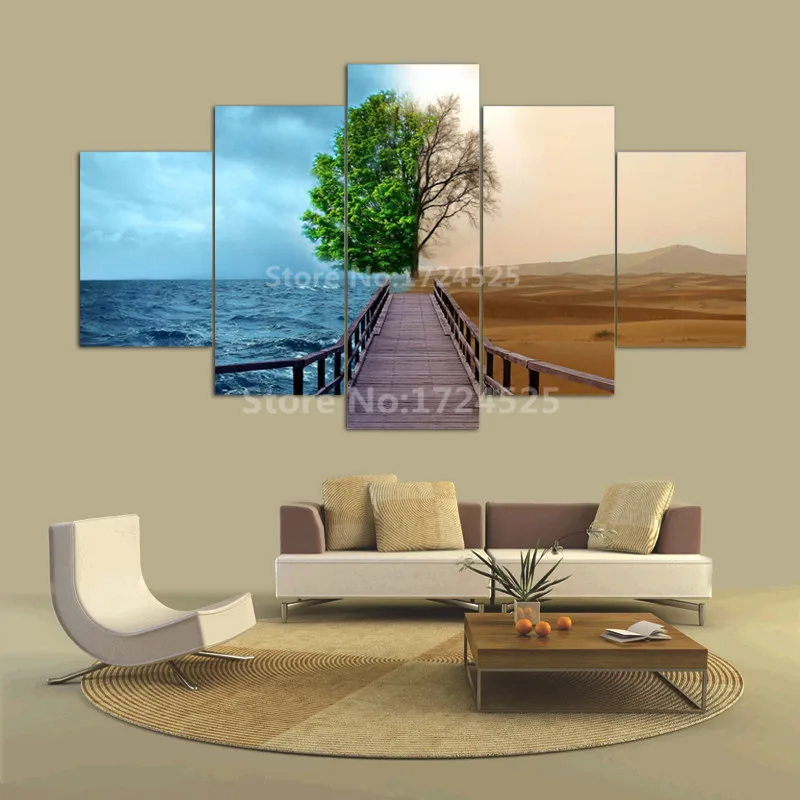 Unframed-5-Piece-Fashion-Modern-Home-Decoration-Painting-Dusk-Scenery-Wall-Art-The-Wooden-Bridge-In