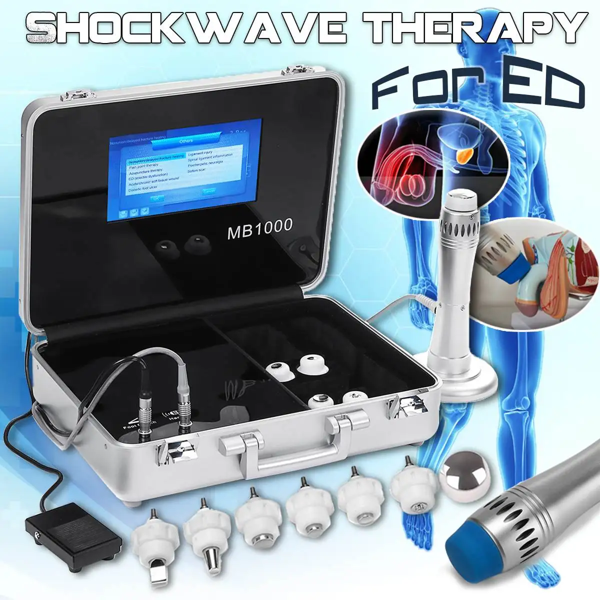 

10" Touch Control 46 Programs To Treat ED Portable Shock Wave Physiotherapy Equipment Shockwave Therapy Pain Relief Machine