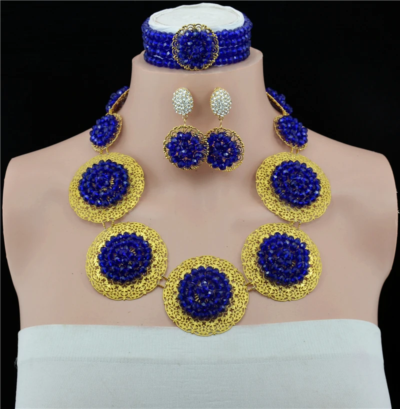

Fashion elegant gold-color necklace Nigerian wedding jewelry statement gold chain women vintage pendant necklace jewelry set