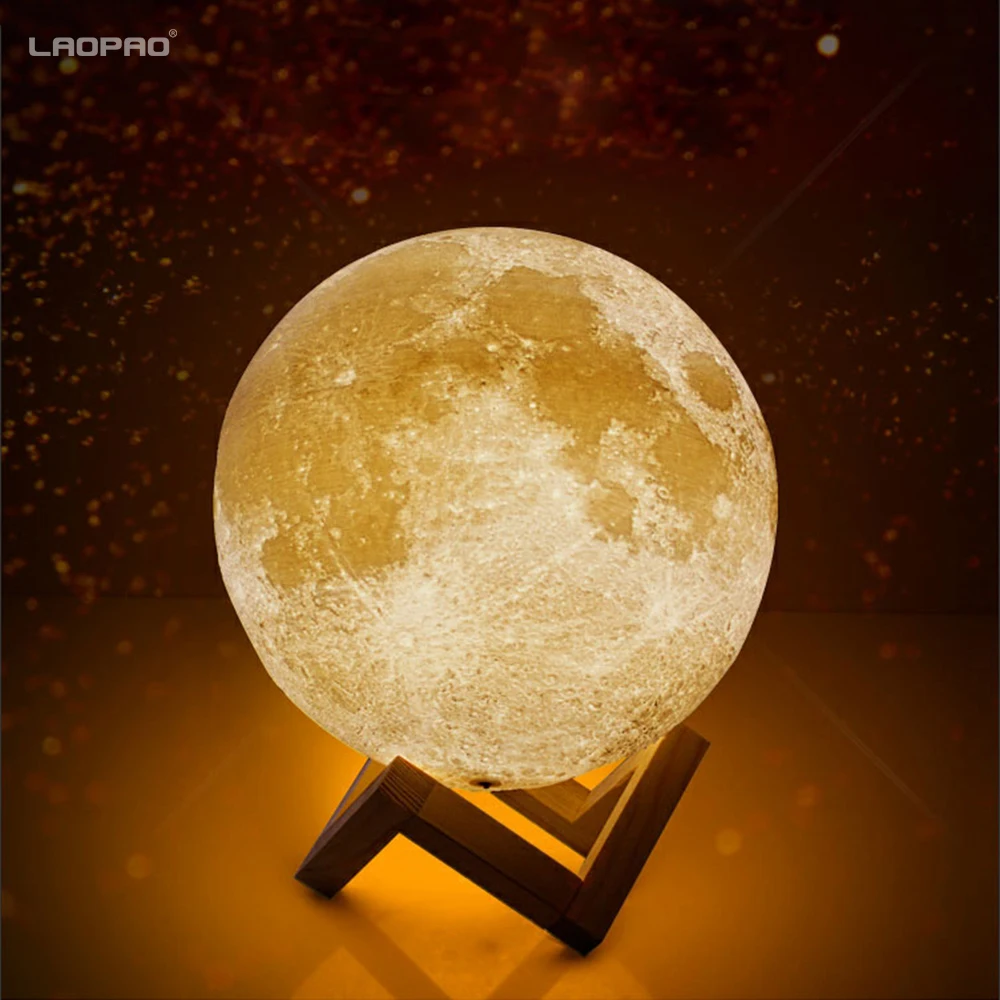 

LAOPAO Dropship 3D Print Moon Lamp 3colors 20cm 18cm 15cm Colorful Change Touch tap USB Led Night Light Home Decor Creative Gift