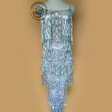 Стиль латинского танца костюм сексуальный серебряный кисточкой платье латинского танца для женщин конкурс танцев латинского платья A99 XXS-6XL