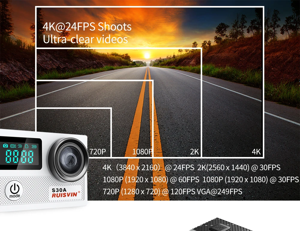 Оригинальная камера RUISVIN S30A 1080 P 60FPS 4 K wifi Full HD 2," lcd Экшн-камера 30 м Водонепроницаемая камера для дайвинга Ультра HD Спортивная камера